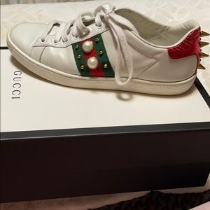 Gucci Ace Low Top Sneaker with Pearl Studs